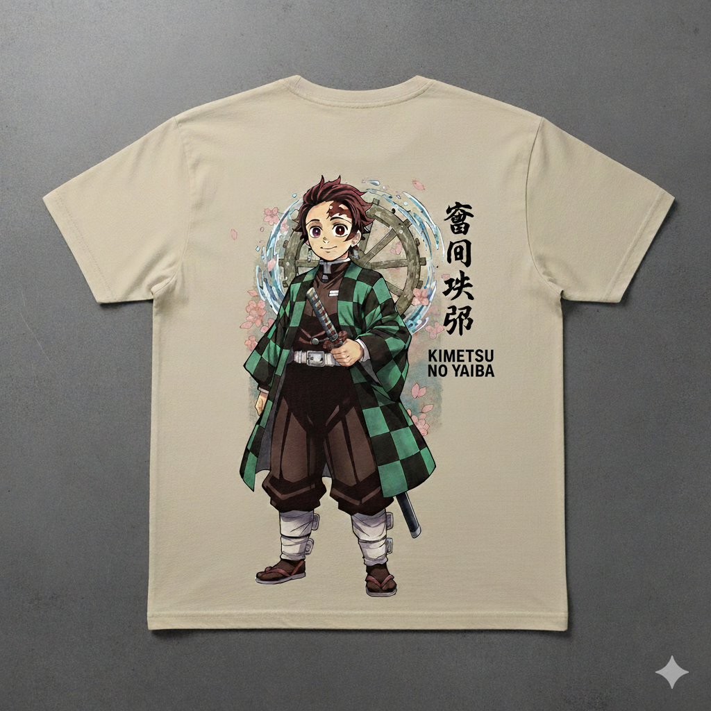 Tanjiro Kamado - Demon Slayer Oversized T-shirt in Beige